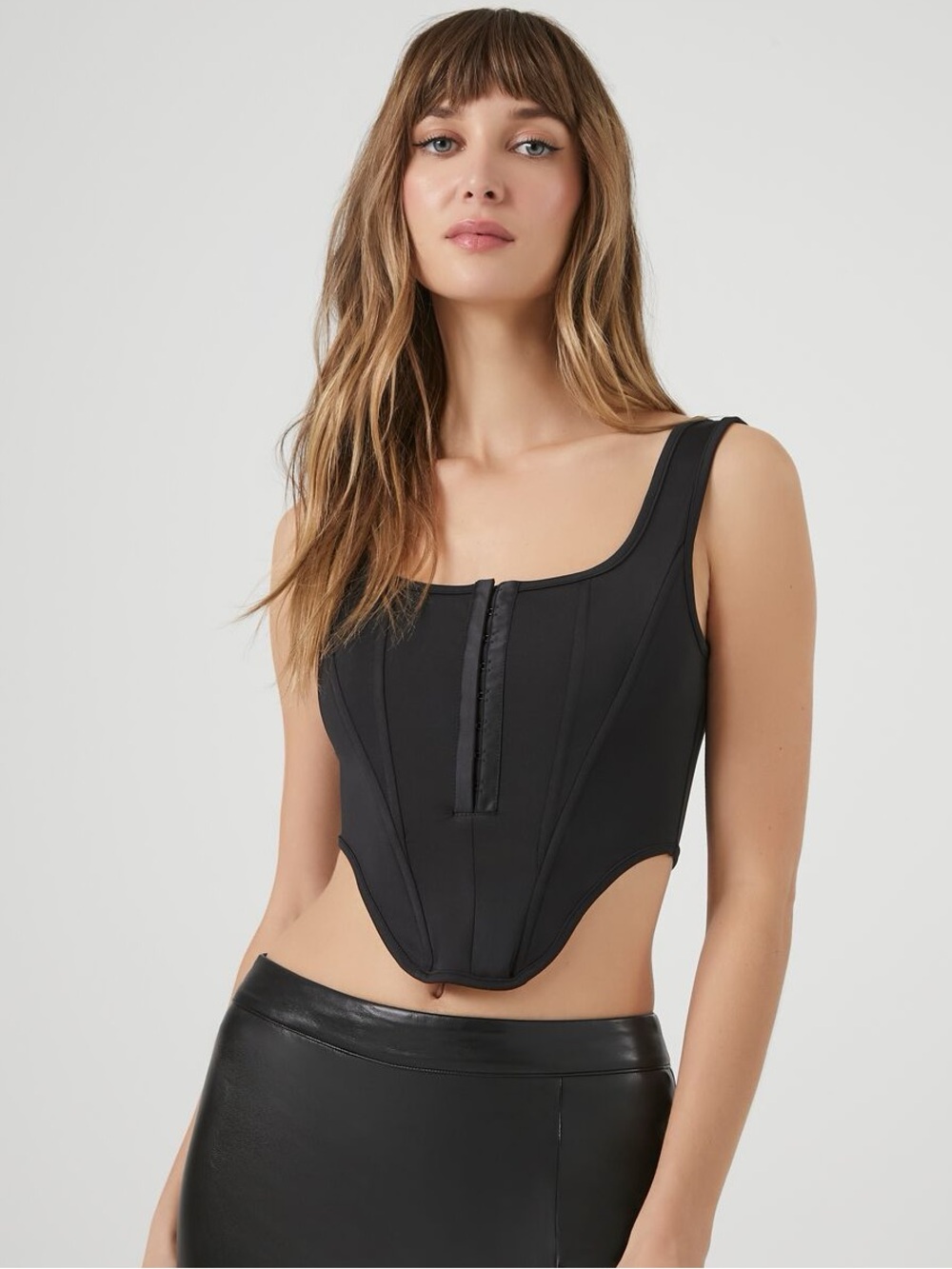 NWT Forever 21 Faux Leather Corset Crop Top Black Vegan Leather Bustier Tank M